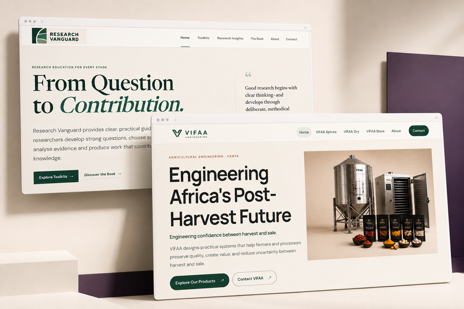 Research Vanguard and VIFAA Engineering websites created by Nurustack.